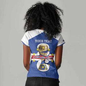 Personalized Afro Cape Verde Football Women V-Neck T-Shirt 2026 Tubaroes Azuis First-ever World Cup - African Pride