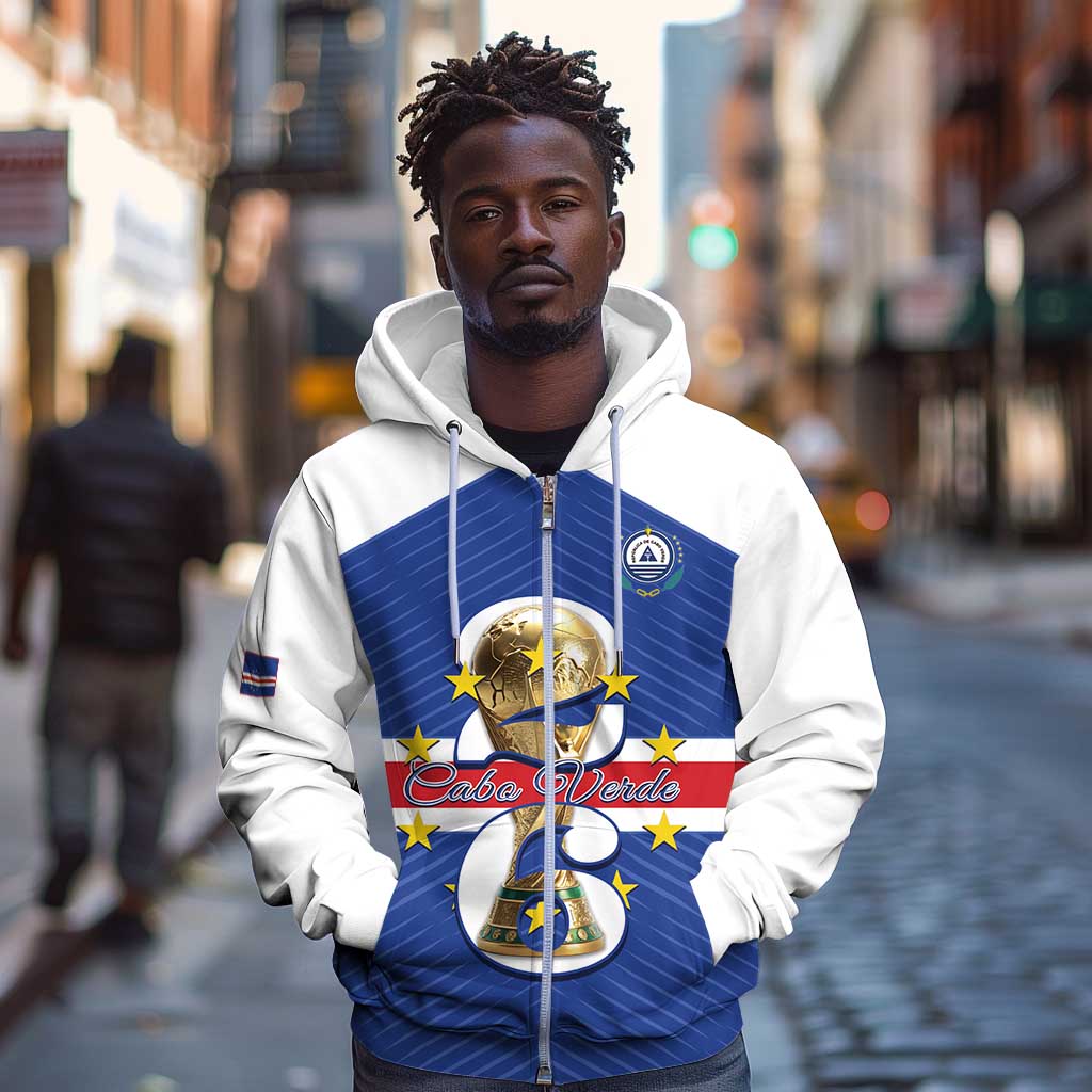 Personalized Afro Cape Verde Football Zip Hoodie 2026 Tubaroes Azuis First-ever World Cup - African Pride