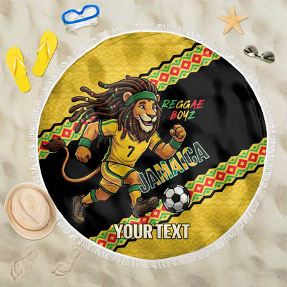 Jamaica 2026 Football Custom Beach Blanket Go Reggae Boyz Rasta Lion Sporty
