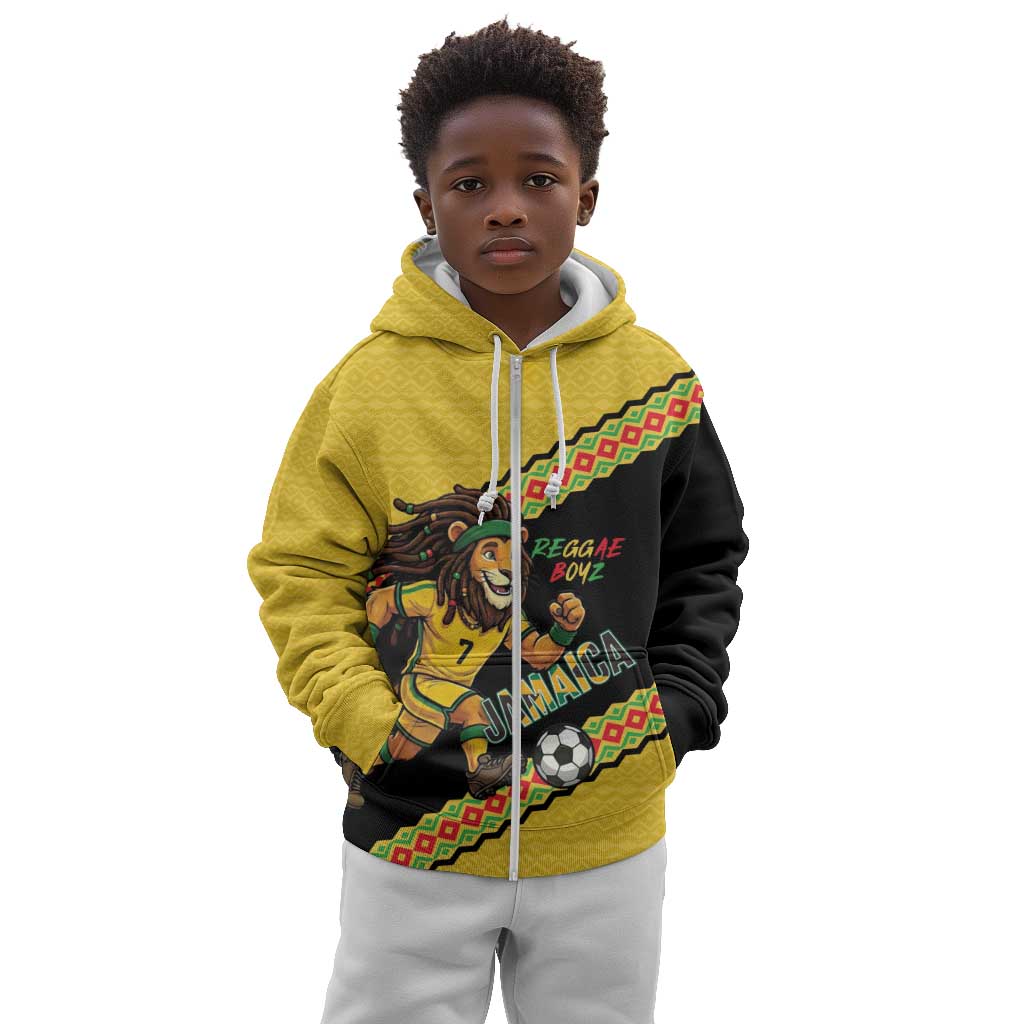 Jamaica 2026 Football Custom Kid Hoodie Go Reggae Boyz Rasta Lion Sporty
