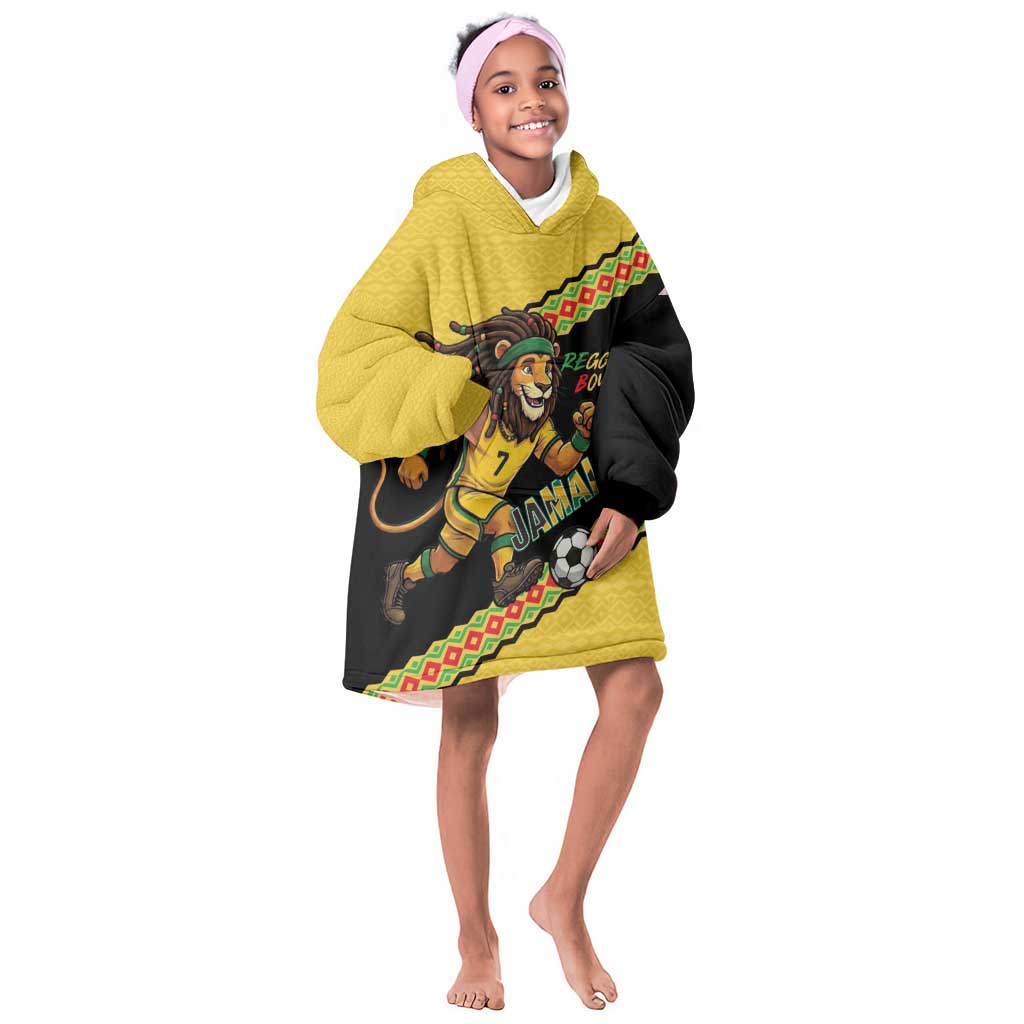 Jamaica 2026 Football Custom Kid Wearable Blanket Hoodie Go Reggae Boyz Rasta Lion Sporty
