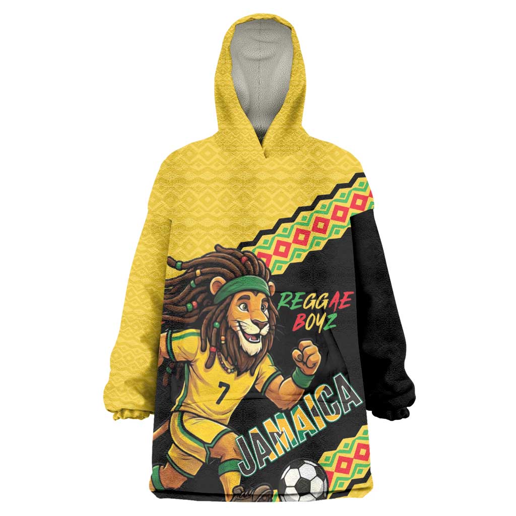 Jamaica 2026 Football Custom Kid Wearable Blanket Hoodie Go Reggae Boyz Rasta Lion Sporty