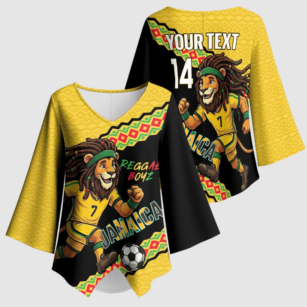 Jamaica 2026 Football Custom Kimono Sleeve Blouse Go Reggae Boyz Rasta Lion Sporty