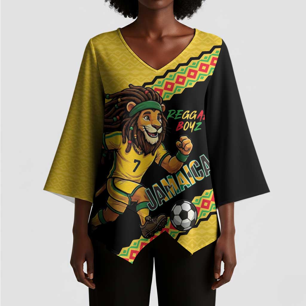 Jamaica 2026 Football Custom Kimono Sleeve Blouse Go Reggae Boyz Rasta Lion Sporty