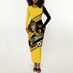Jamaica 2026 Football Custom Long Sleeve Bodycon Dress Go Reggae Boyz Rasta Lion Sporty