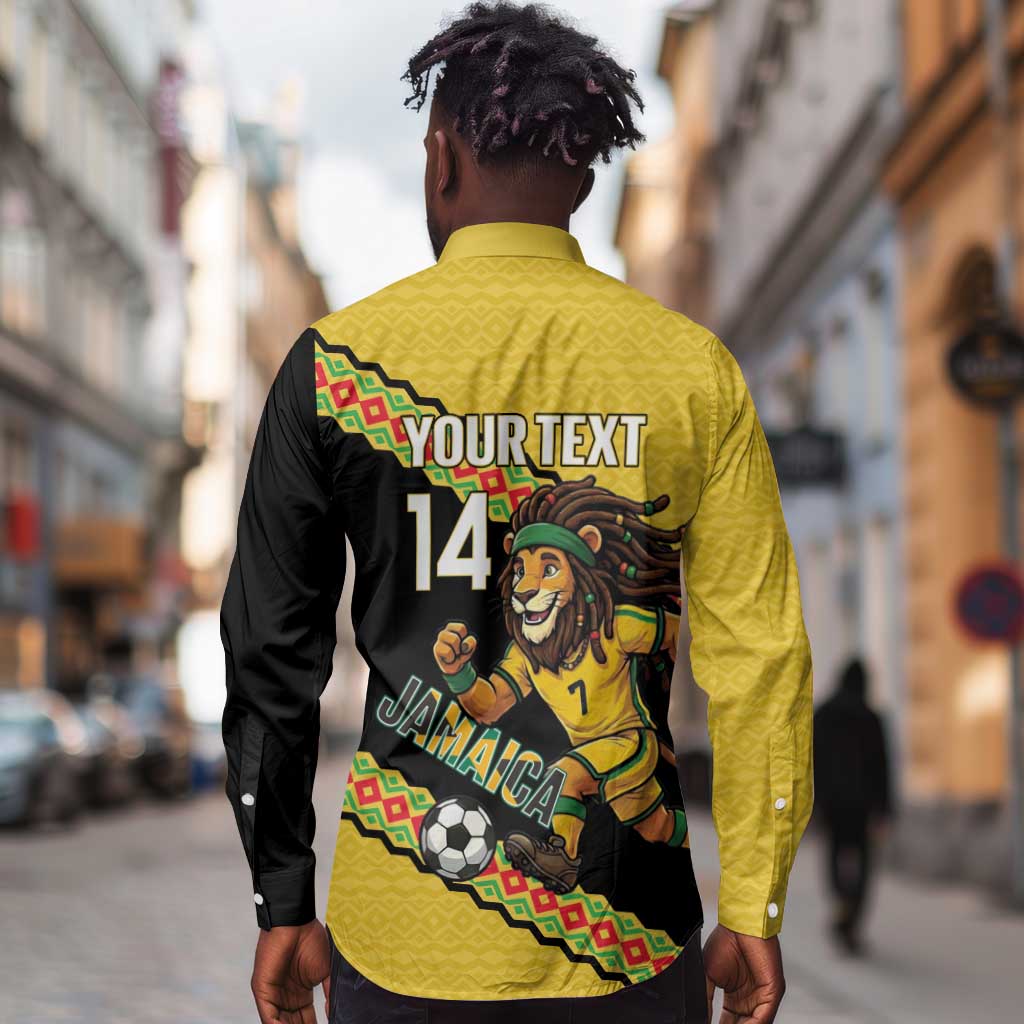 Jamaica 2026 Football Custom Long Sleeve Button Shirt Go Reggae Boyz Rasta Lion Sporty