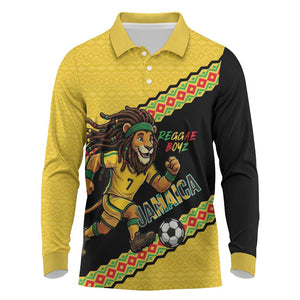 Jamaica 2026 Football Custom Long Sleeve Polo Shirt Go Reggae Boyz Rasta Lion Sporty