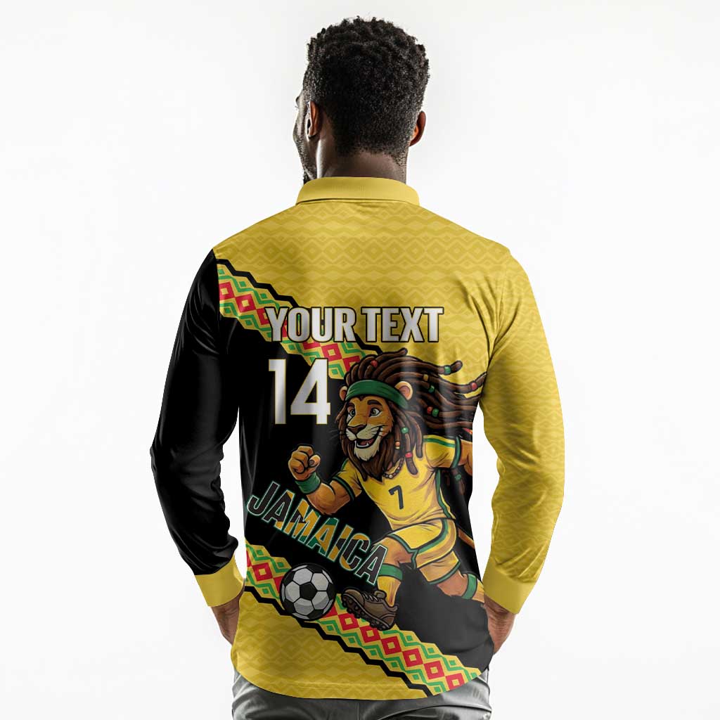 Jamaica 2026 Football Custom Long Sleeve Polo Shirt Go Reggae Boyz Rasta Lion Sporty