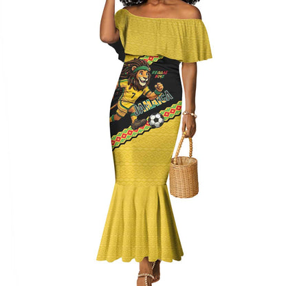 Jamaica 2026 Football Custom Mermaid Dress Go Reggae Boyz Rasta Lion Sporty