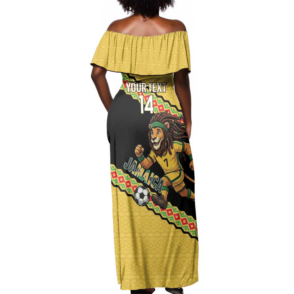 Jamaica 2026 Football Custom Off Shoulder Maxi Dress Go Reggae Boyz Rasta Lion Sporty