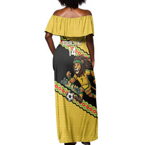 Jamaica 2026 Football Custom Off Shoulder Maxi Dress Go Reggae Boyz Rasta Lion Sporty