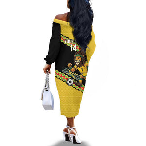 Jamaica 2026 Football Custom Off The Shoulder Long Sleeve Dress Go Reggae Boyz Rasta Lion Sporty
