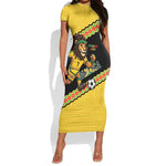 Jamaica 2026 Football Custom Short Sleeve Bodycon Dress Go Reggae Boyz Rasta Lion Sporty