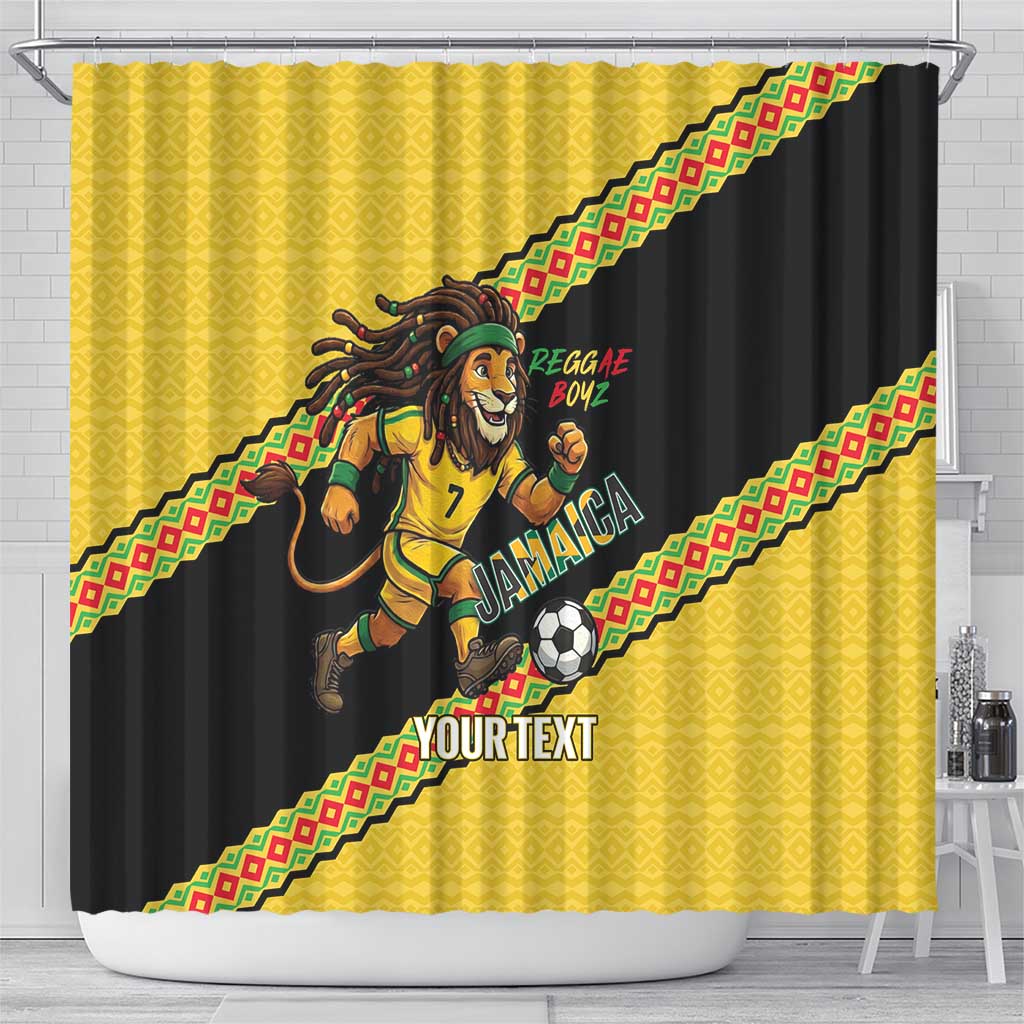 Jamaica 2026 Football Custom Shower Curtain Go Reggae Boyz Rasta Lion Sporty