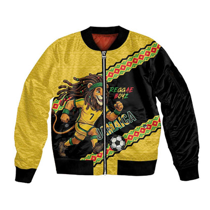 Jamaica 2026 Football Custom Sleeve Zip Bomber Jacket Go Reggae Boyz Rasta Lion Sporty