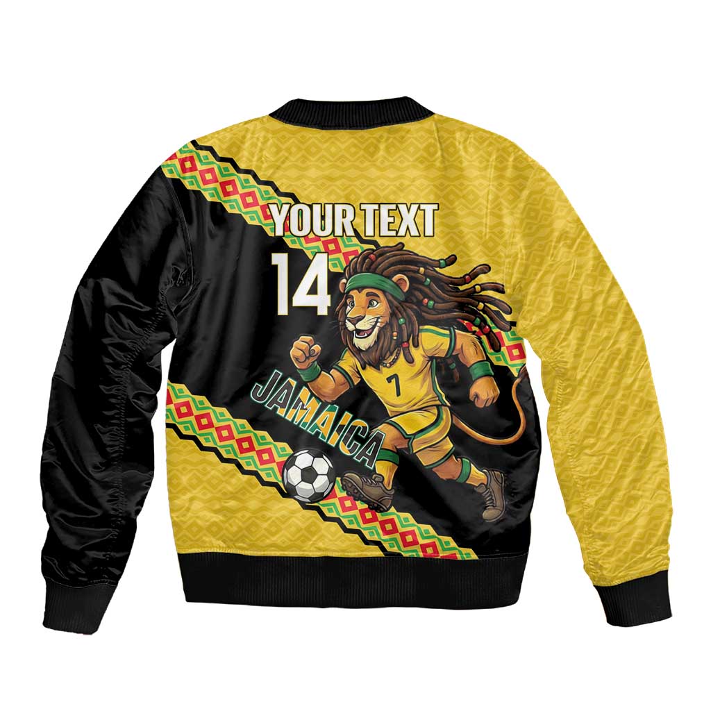Jamaica 2026 Football Custom Sleeve Zip Bomber Jacket Go Reggae Boyz Rasta Lion Sporty