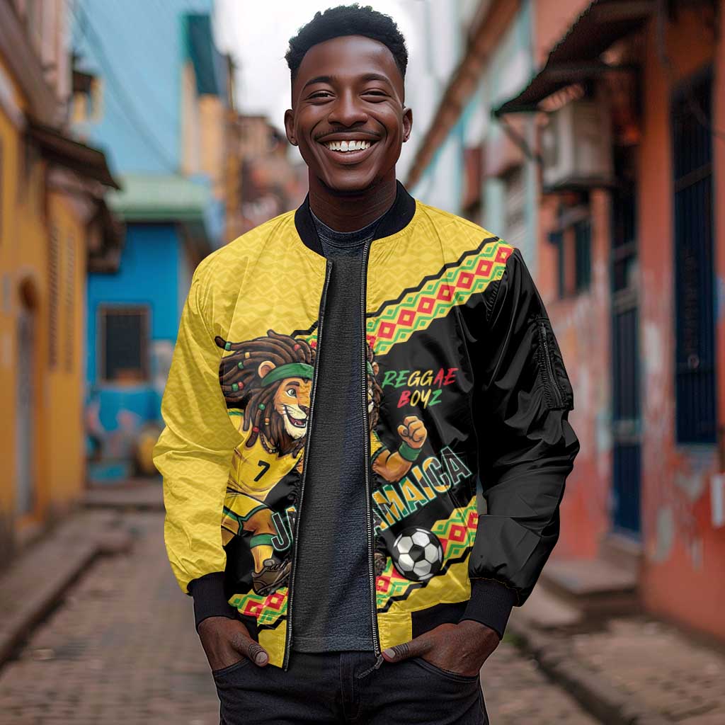 Jamaica 2026 Football Custom Sleeve Zip Bomber Jacket Go Reggae Boyz Rasta Lion Sporty