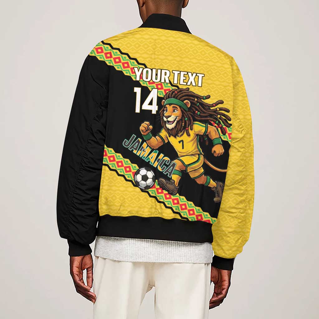 Jamaica 2026 Football Custom Sleeve Zip Bomber Jacket Go Reggae Boyz Rasta Lion Sporty