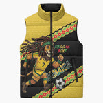 Jamaica 2026 Football Custom Sleeveless Puffer Jacket Go Reggae Boyz Rasta Lion Sporty