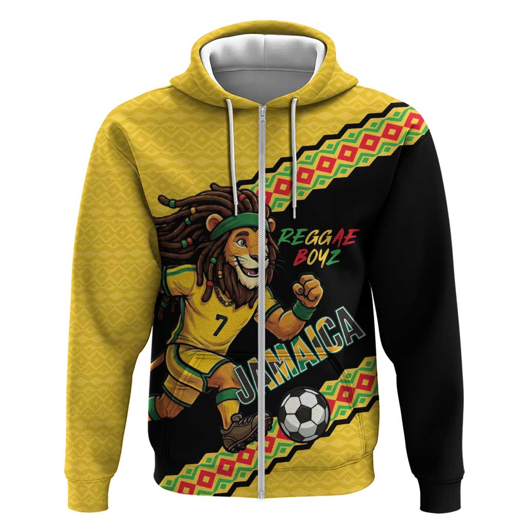 Jamaica 2026 Football Custom Zip Hoodie Go Reggae Boyz Rasta Lion Sporty