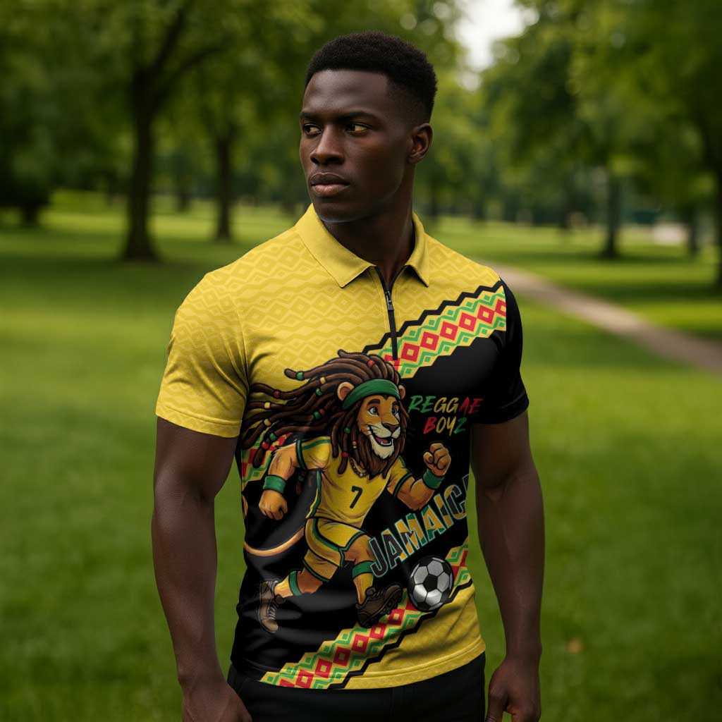 Jamaica 2026 Football Custom Zipper Polo Shirt Go Reggae Boyz Rasta Lion Sporty
