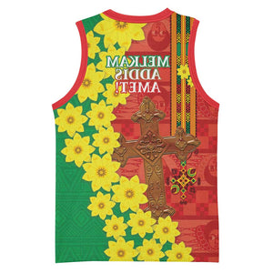 Enkutatash Ethiopia Basketball Jersey Melkam Addis Amet Adey Abeba Flower - African Pride