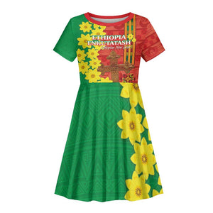 Enkutatash Ethiopia Kid Short Sleeve Dress Melkam Addis Amet Adey Abeba Flower