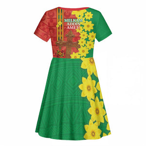 Enkutatash Ethiopia Kid Short Sleeve Dress Melkam Addis Amet Adey Abeba Flower