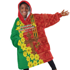 Enkutatash Ethiopia KId Wearable Blanket Hoodie Melkam Addis Amet Adey Abeba Flower