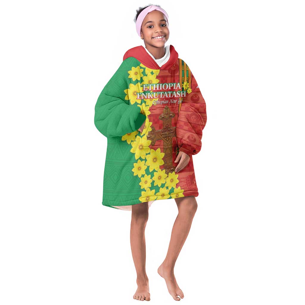 Enkutatash Ethiopia KId Wearable Blanket Hoodie Melkam Addis Amet Adey Abeba Flower