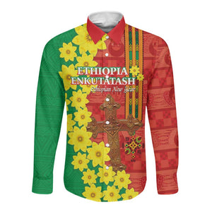 Enkutatash Ethiopia Long Sleeve Button Shirt Melkam Addis Amet Adey Abeba Flower