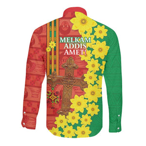 Enkutatash Ethiopia Long Sleeve Button Shirt Melkam Addis Amet Adey Abeba Flower