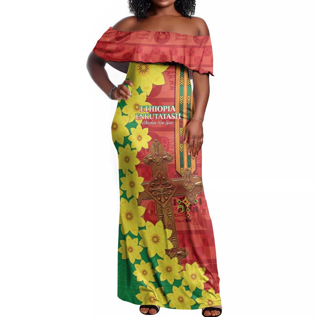 Enkutatash Ethiopia Off Shoulder Maxi Dress Melkam Addis Amet Adey Abeba Flower