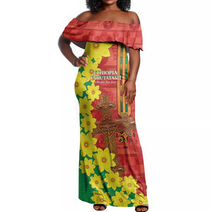 Enkutatash Ethiopia Off Shoulder Maxi Dress Melkam Addis Amet Adey Abeba Flower