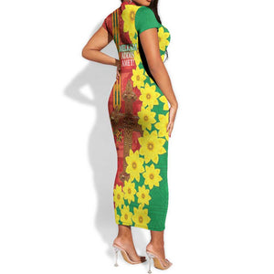 Enkutatash Ethiopia Short Sleeve Bodycon Dress Melkam Addis Amet Adey Abeba Flower LT14