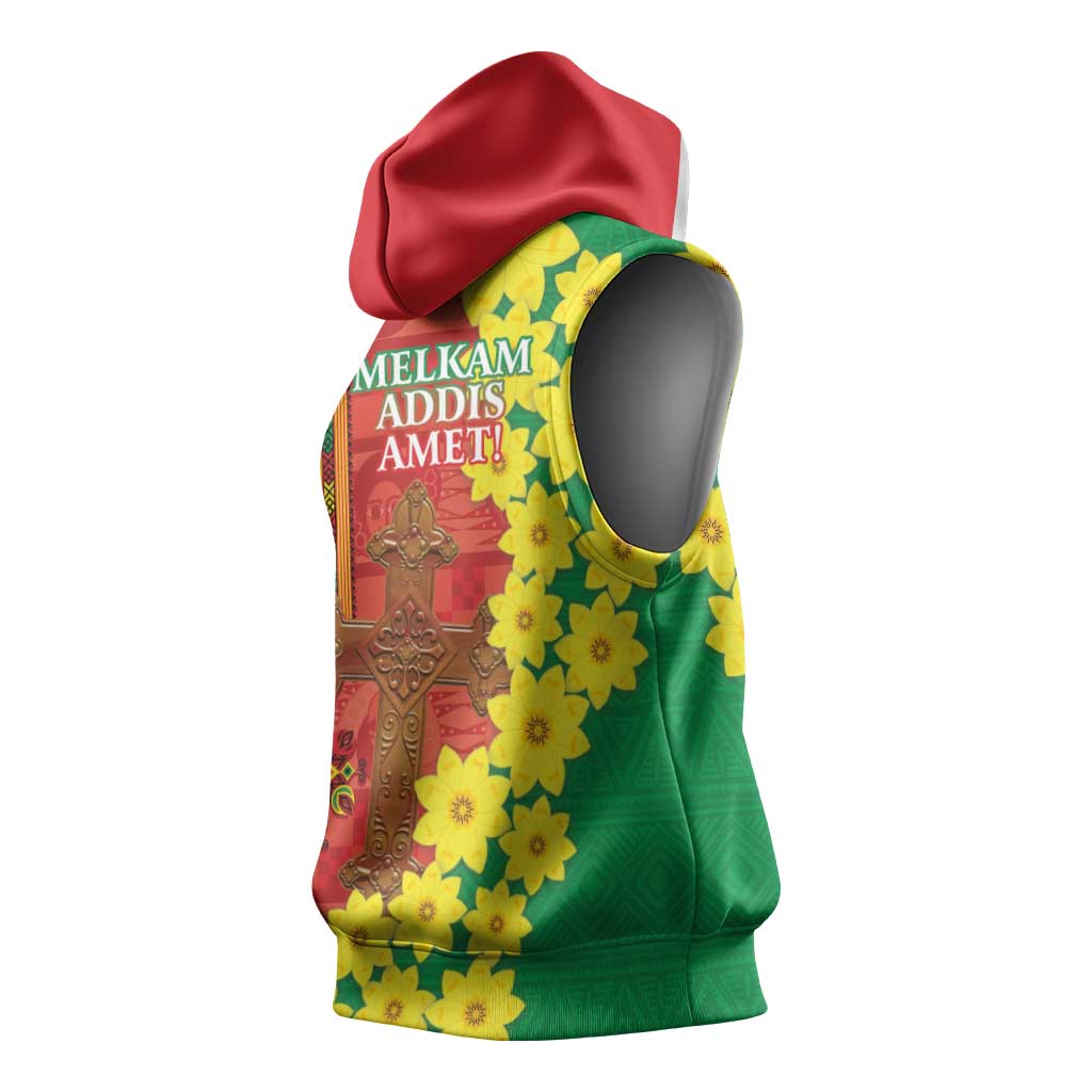 Enkutatash Ethiopia Sleeveless Hoodie Melkam Addis Amet Adey Abeba Flower - African Pride