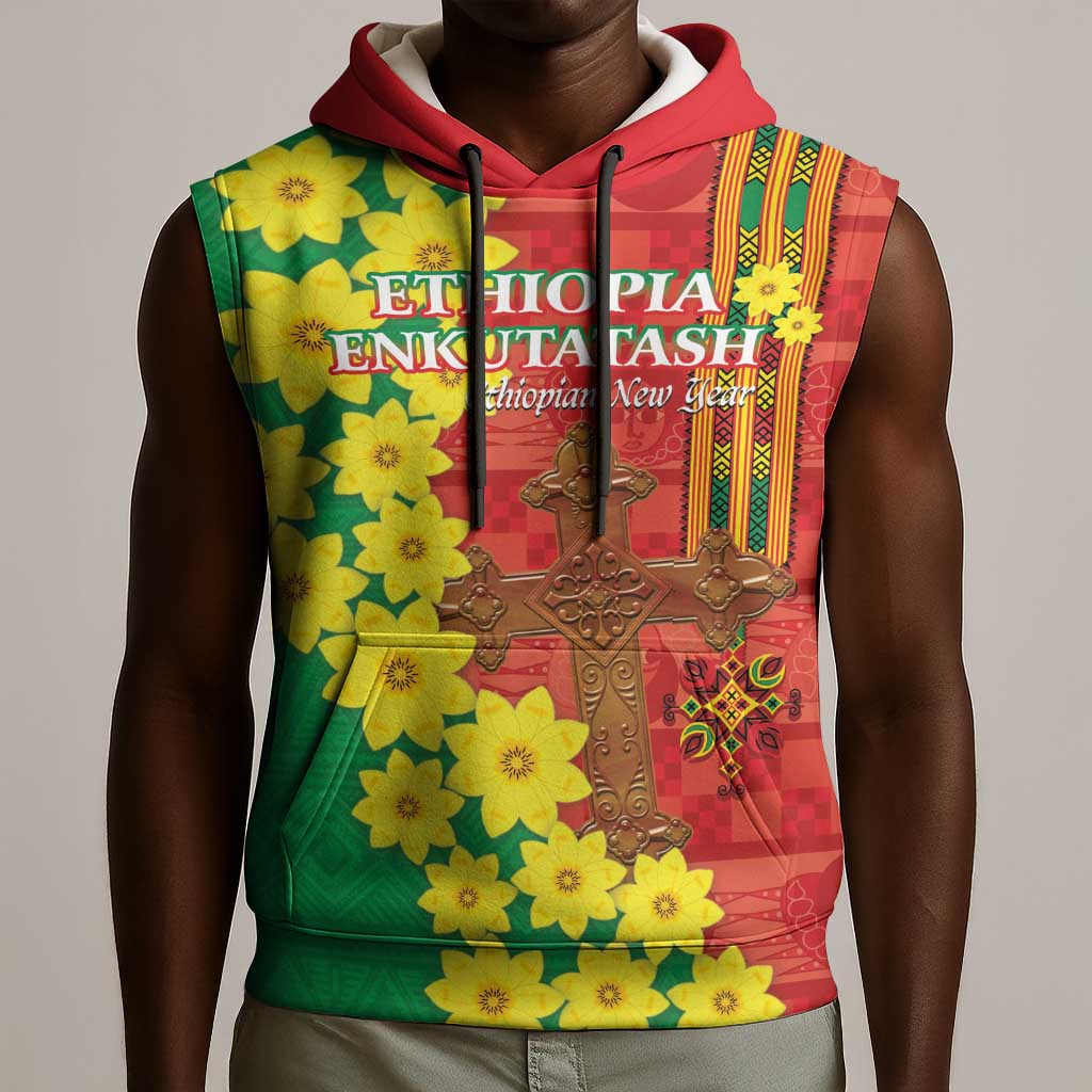 Enkutatash Ethiopia Sleeveless Hoodie Melkam Addis Amet Adey Abeba Flower - African Pride