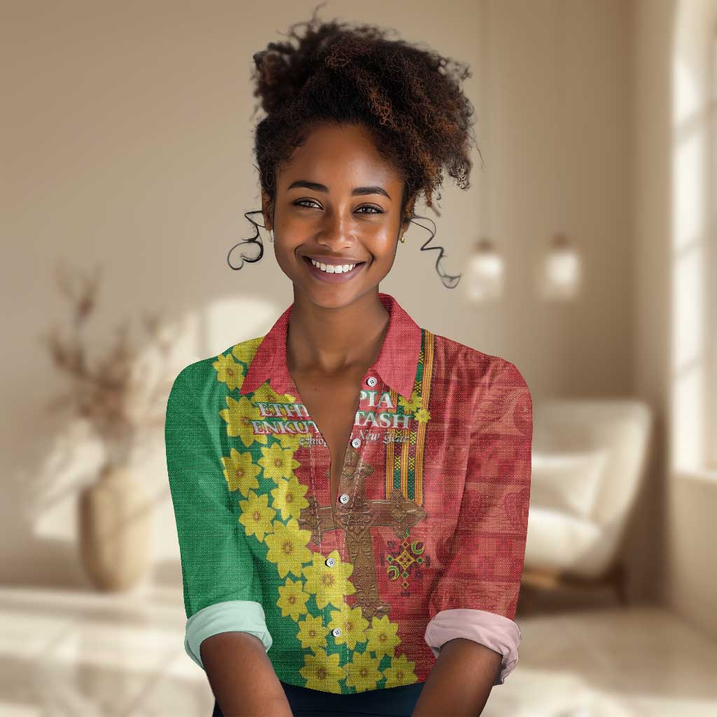 Enkutatash Ethiopia Women Casual Shirt Melkam Addis Amet Adey Abeba Flower LT14