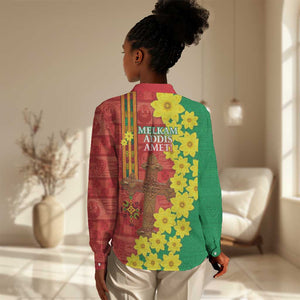 Enkutatash Ethiopia Women Casual Shirt Melkam Addis Amet Adey Abeba Flower LT14