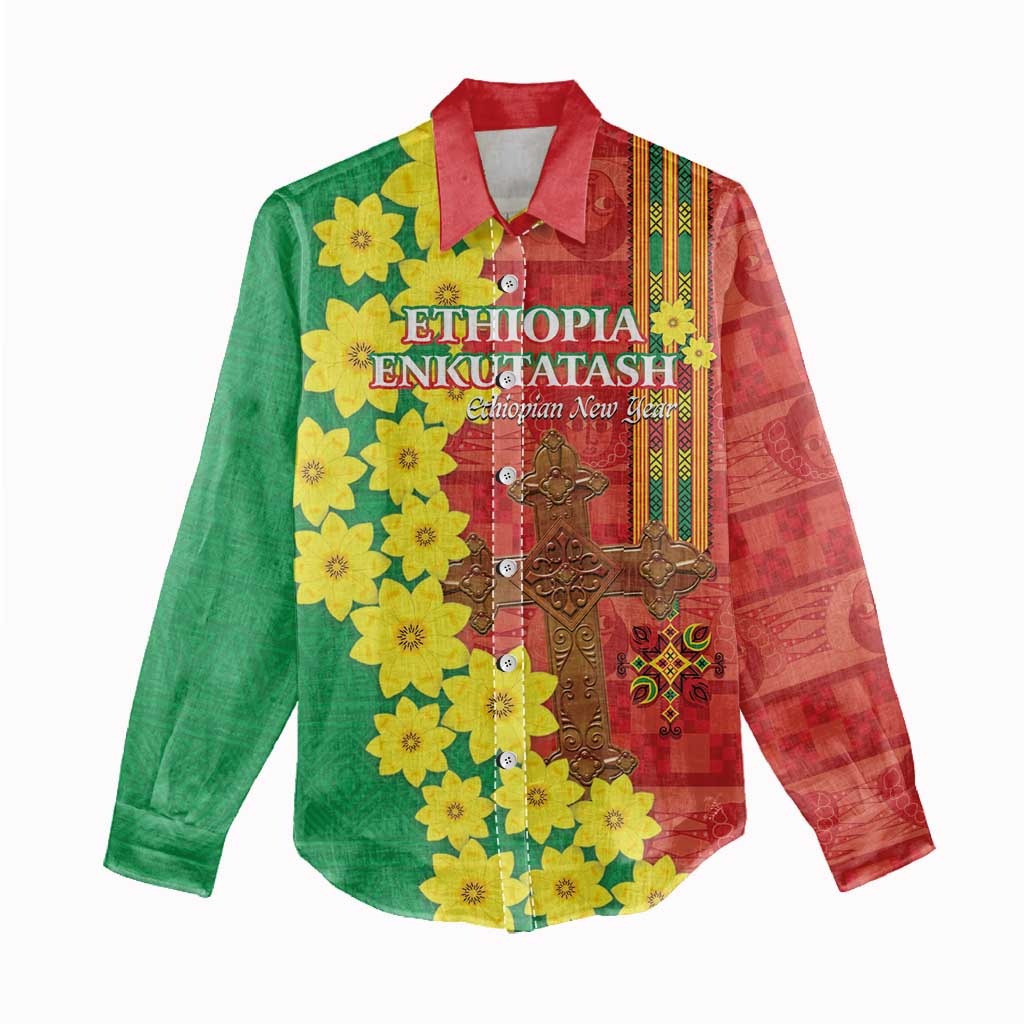 Enkutatash Ethiopia Women Casual Shirt Melkam Addis Amet Adey Abeba Flower LT14