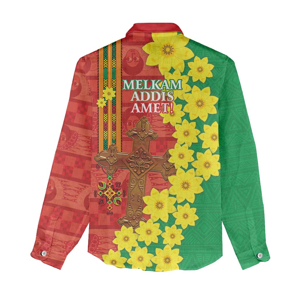 Enkutatash Ethiopia Women Casual Shirt Melkam Addis Amet Adey Abeba Flower LT14