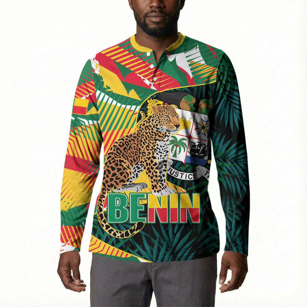 Personalized Benin Independence Day Button Sweatshirt Coat Of Arms Leopard Oil Palm Leaves