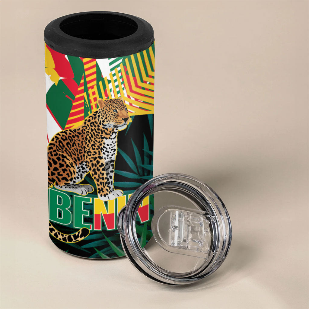 Personalized Benin Independence Day 4 in 1 Can Cooler Tumbler Coat Of Arms Leopard Oil Palm Leaves