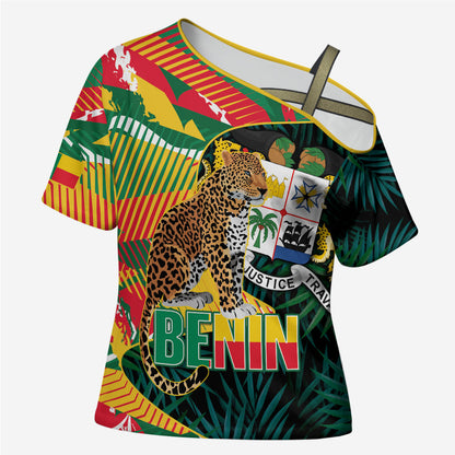Personalized Benin Independence Day Cross Shoulder Shirt Coat Of Arms Leopard Oil Palm Leaves