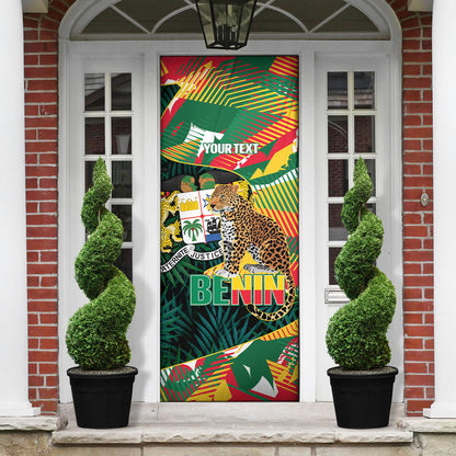Personalized Benin Independence Day Door Cover Coat Of Arms Leopard Oil Palm Leaves