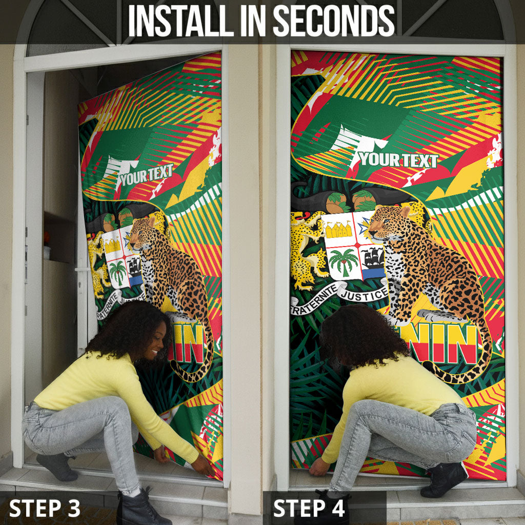 Personalized Benin Independence Day Door Cover Coat Of Arms Leopard Oil Palm Leaves