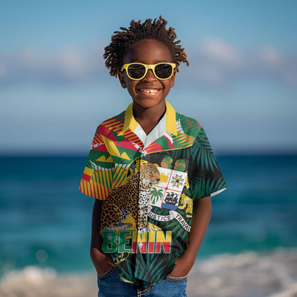 Personalized Benin Independence Day Kid Hawaiian Shirt Coat Of Arms Leopard Oil Palm Leaves