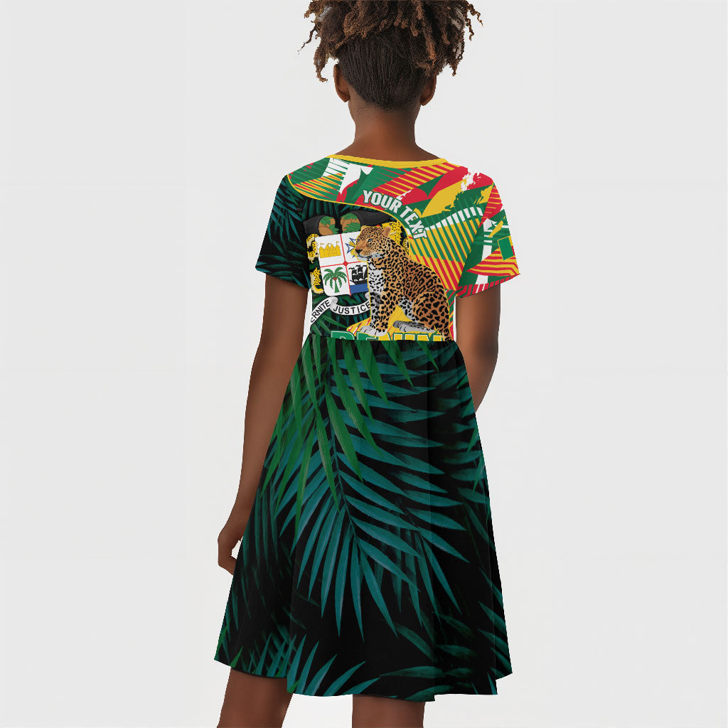 Personalized Benin Independence Day Kid Short Sleeve Dress Coat Of Arms Leopard Oil Palm Leaves
