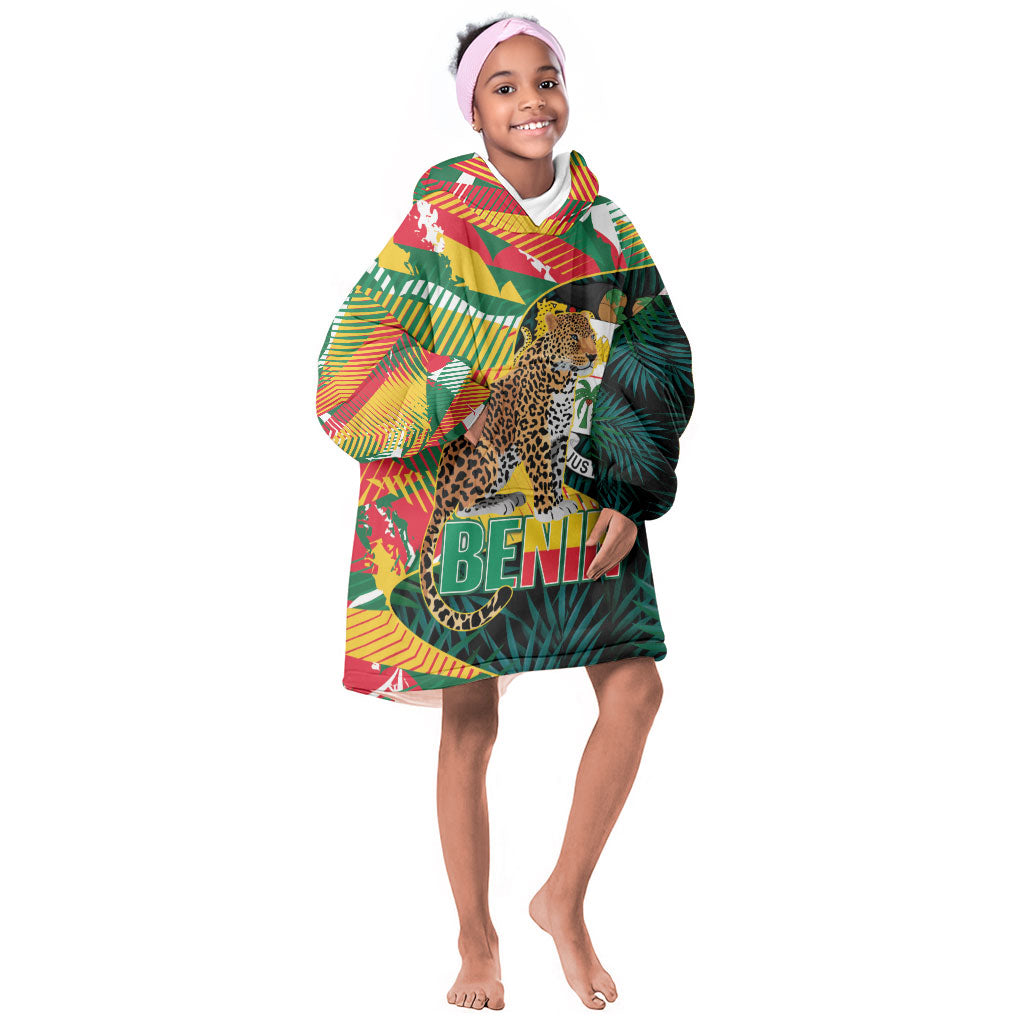 Personalized Benin Independence Day Kid Wearable Blanket Hoodie Coat Of Arms Leopard Oil Palm Leaves