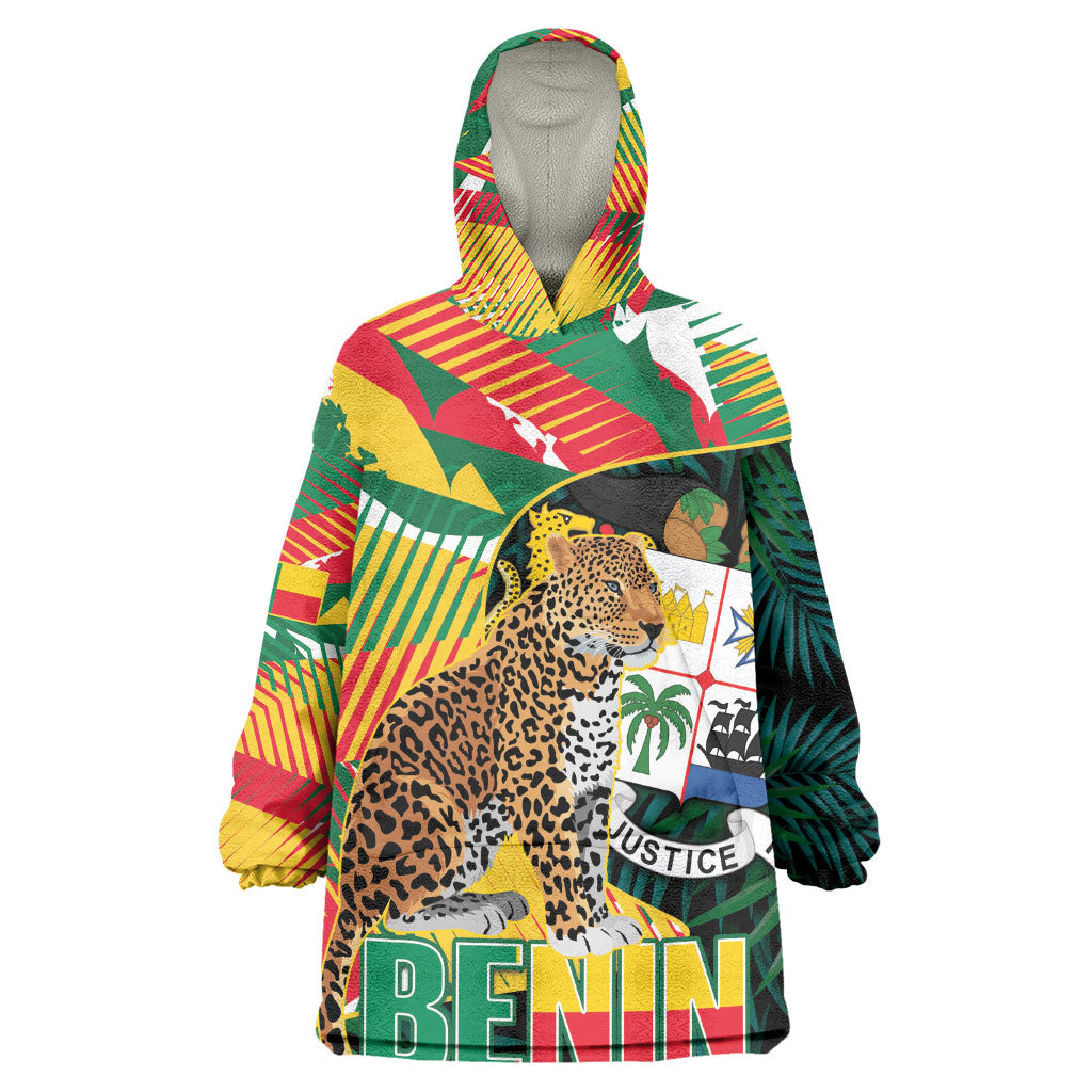 Personalized Benin Independence Day Kid Wearable Blanket Hoodie Coat Of Arms Leopard Oil Palm Leaves